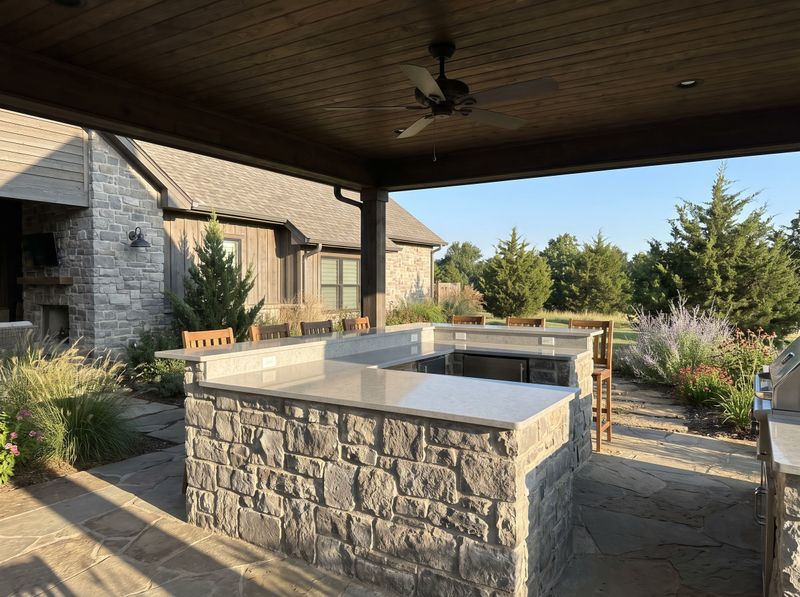 Covered Stone Island with Bar Seating