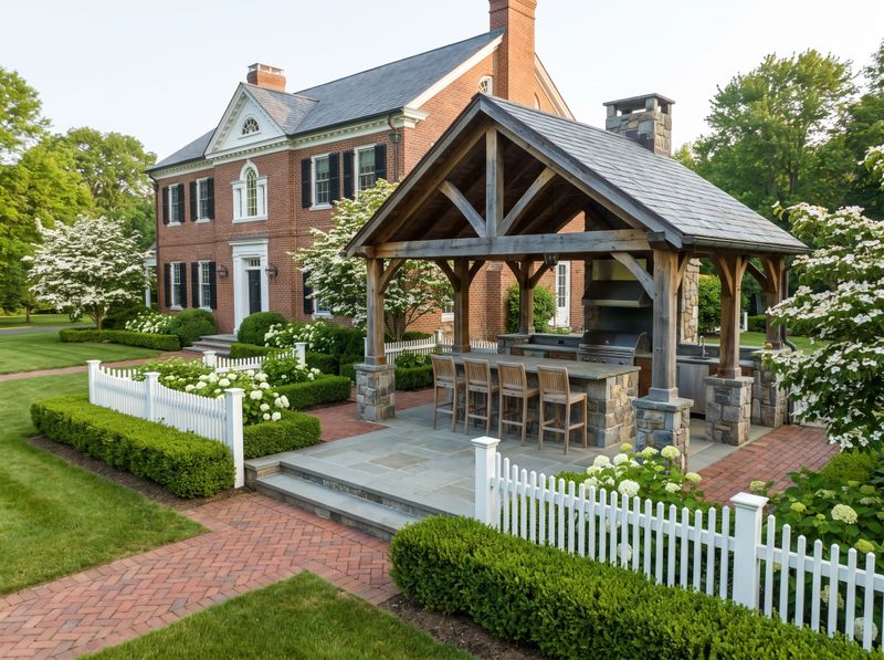 Covered Timber Kitchen Beside Brick Estate