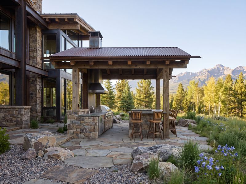 Covered Timber Kitchen with Mountain Views