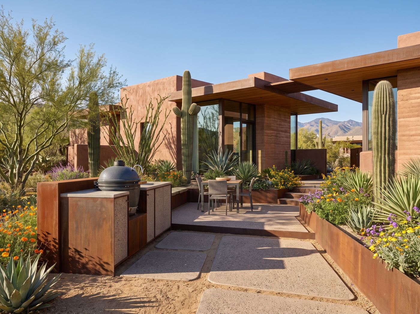 Desert Kitchen Island with Kamado Grill