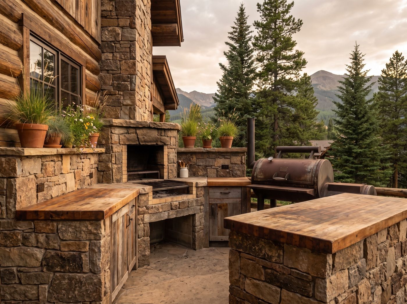Fieldstone Outdoor Kitchen with Smoker