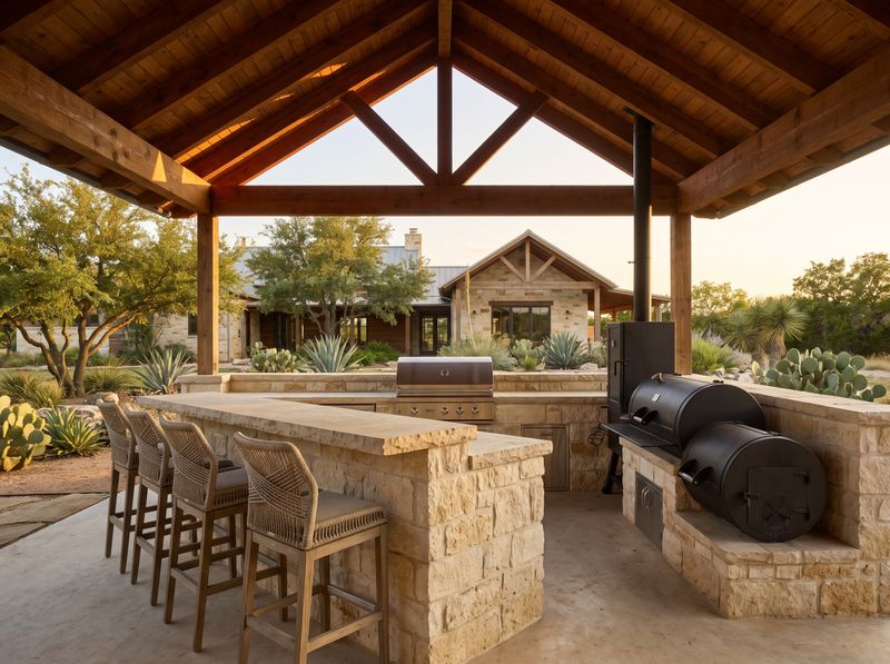 Gabled Stone Kitchen with Bar Seating