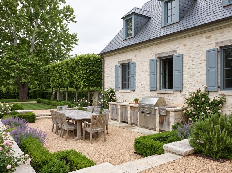 Gravel Patio with Limestone Grill Station