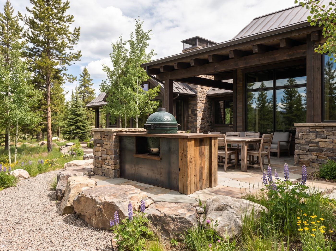 Kamado Grill Island on Stone Patio