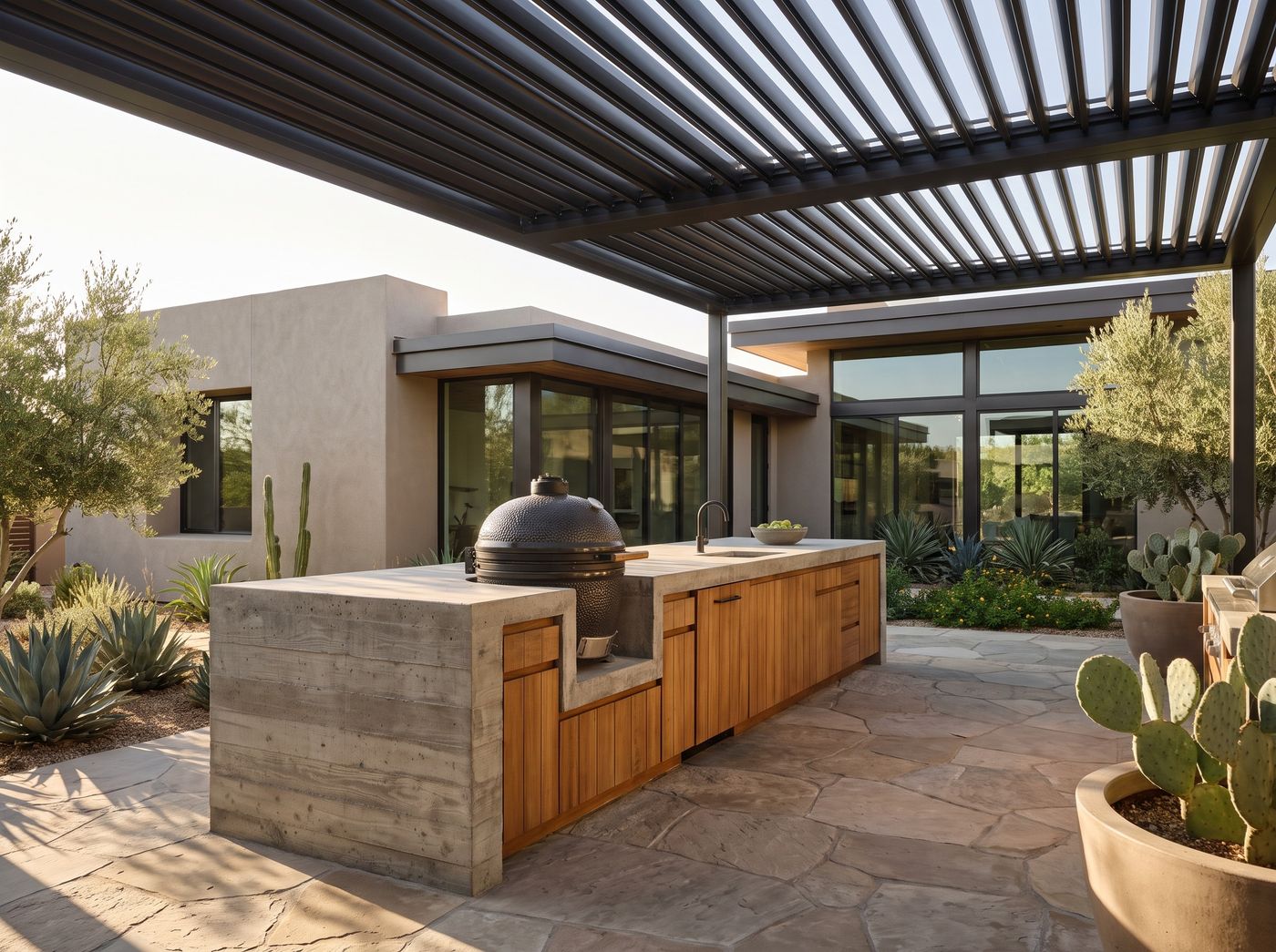 Louvered Roof Over Concrete Island
