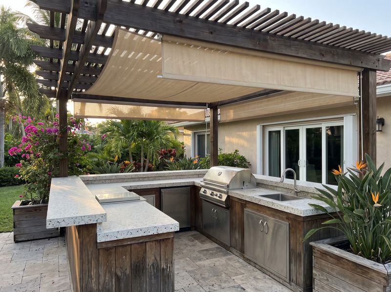 Outdoor Kitchen Bar Under Timber Pergola