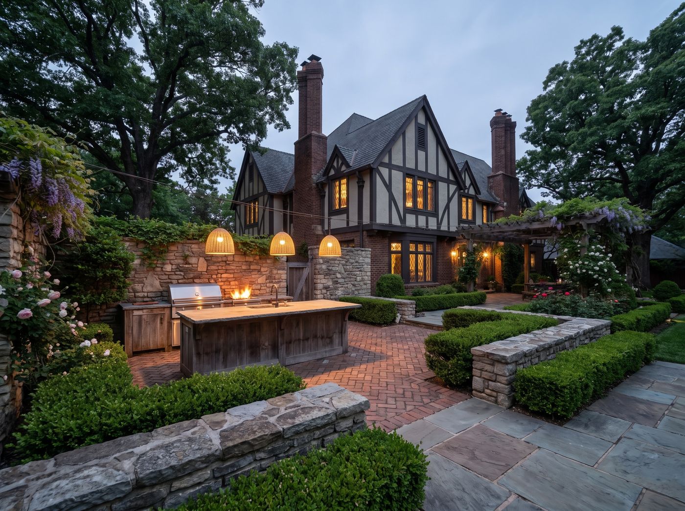 Outdoor Kitchen Island on Brick Patio
