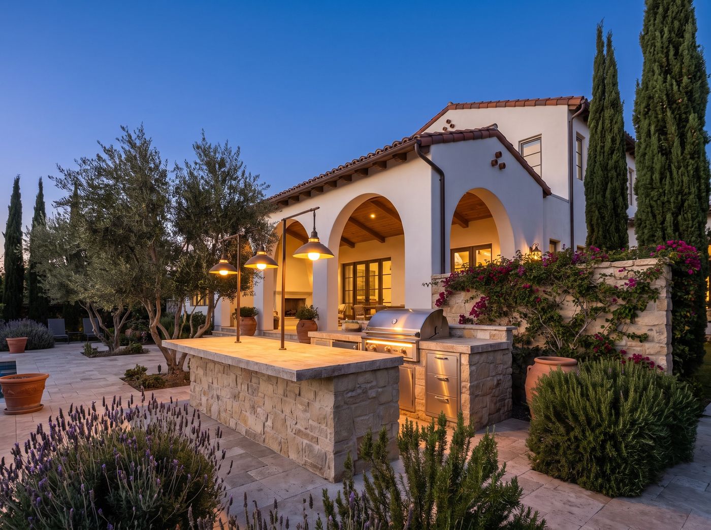 Outdoor Kitchen Island with Pendant Lights
