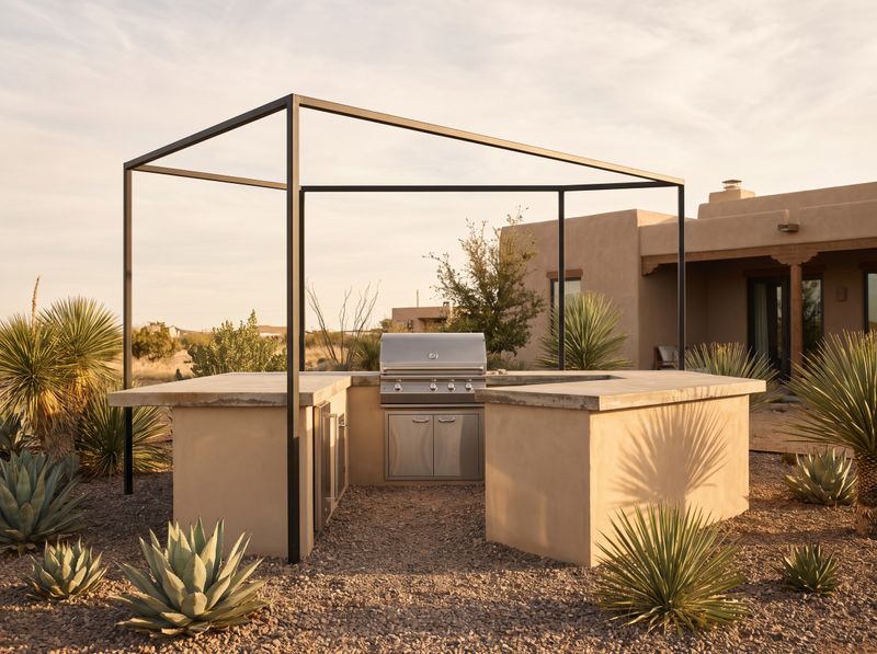 Outdoor Kitchen with Geometric Metal Pergola