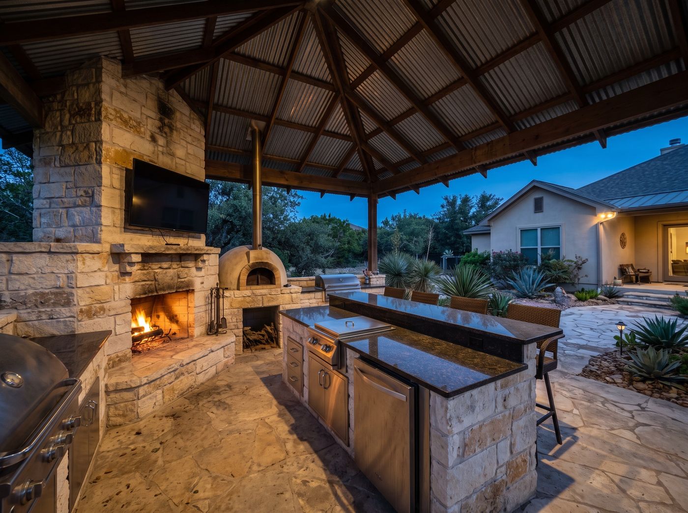 Outdoor Pavilion Kitchen with Pizza Oven