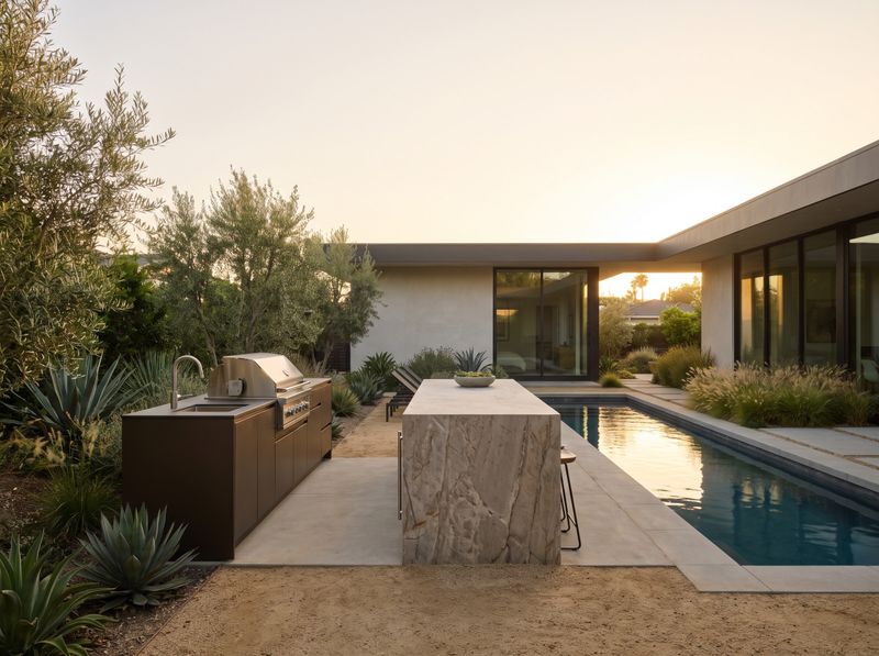 Quartzite Island Beside Backyard Lap Pool