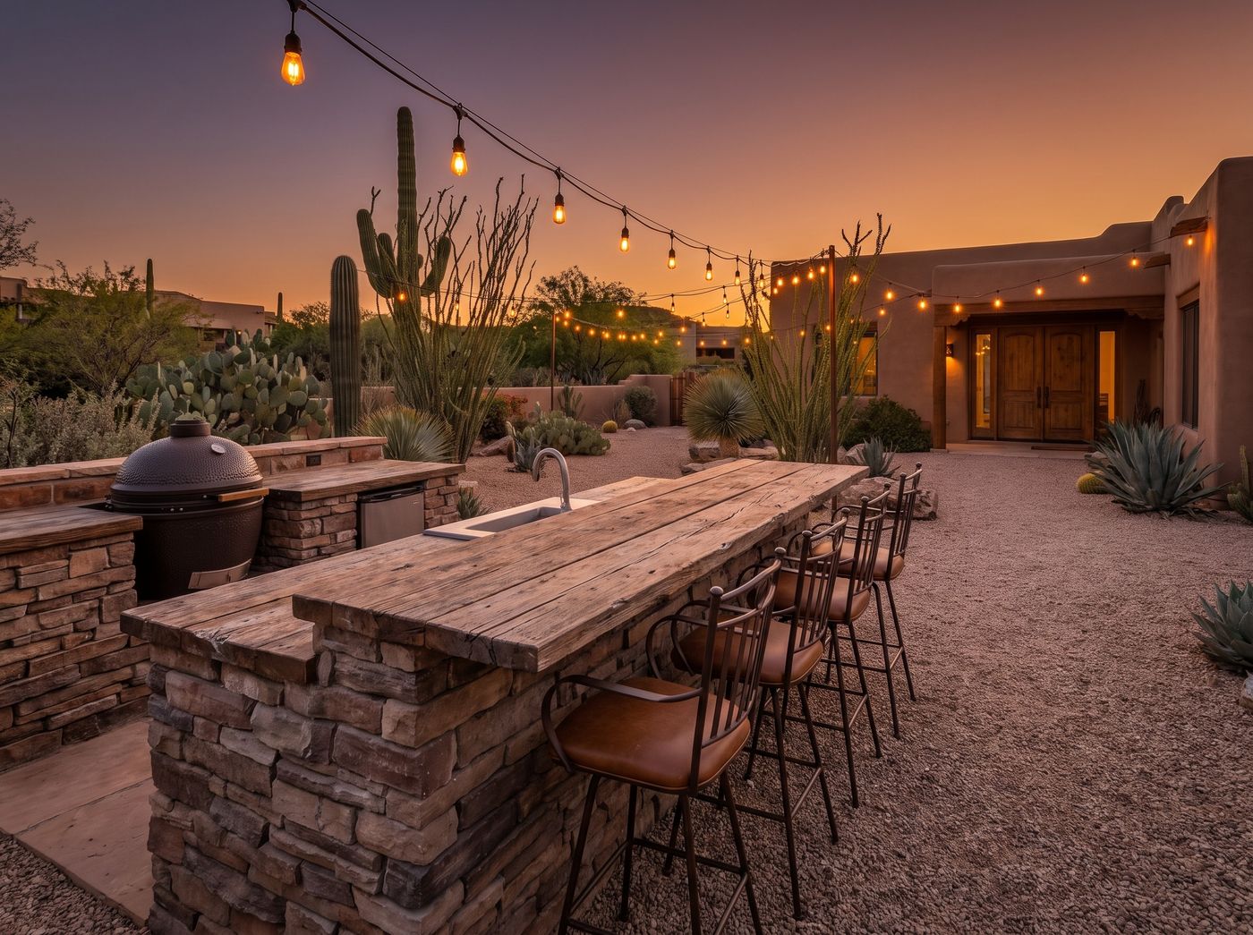Rustic Ledgestone Bar with Kamado Grill