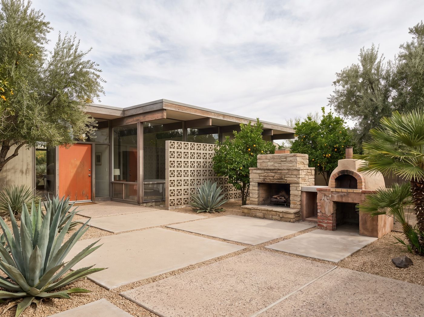 Stone Fireplace Beside Outdoor Pizza Oven