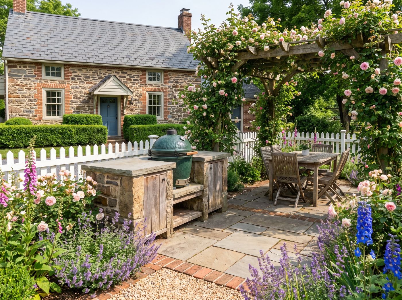 Stone Kitchen Island in Cottage Garden