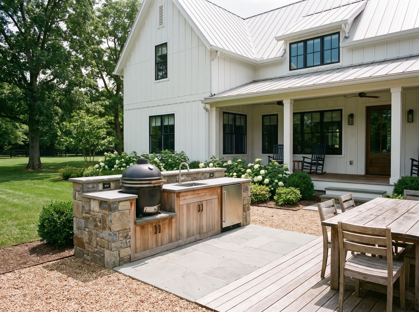 Stone Kitchen Island with Kamado Grill