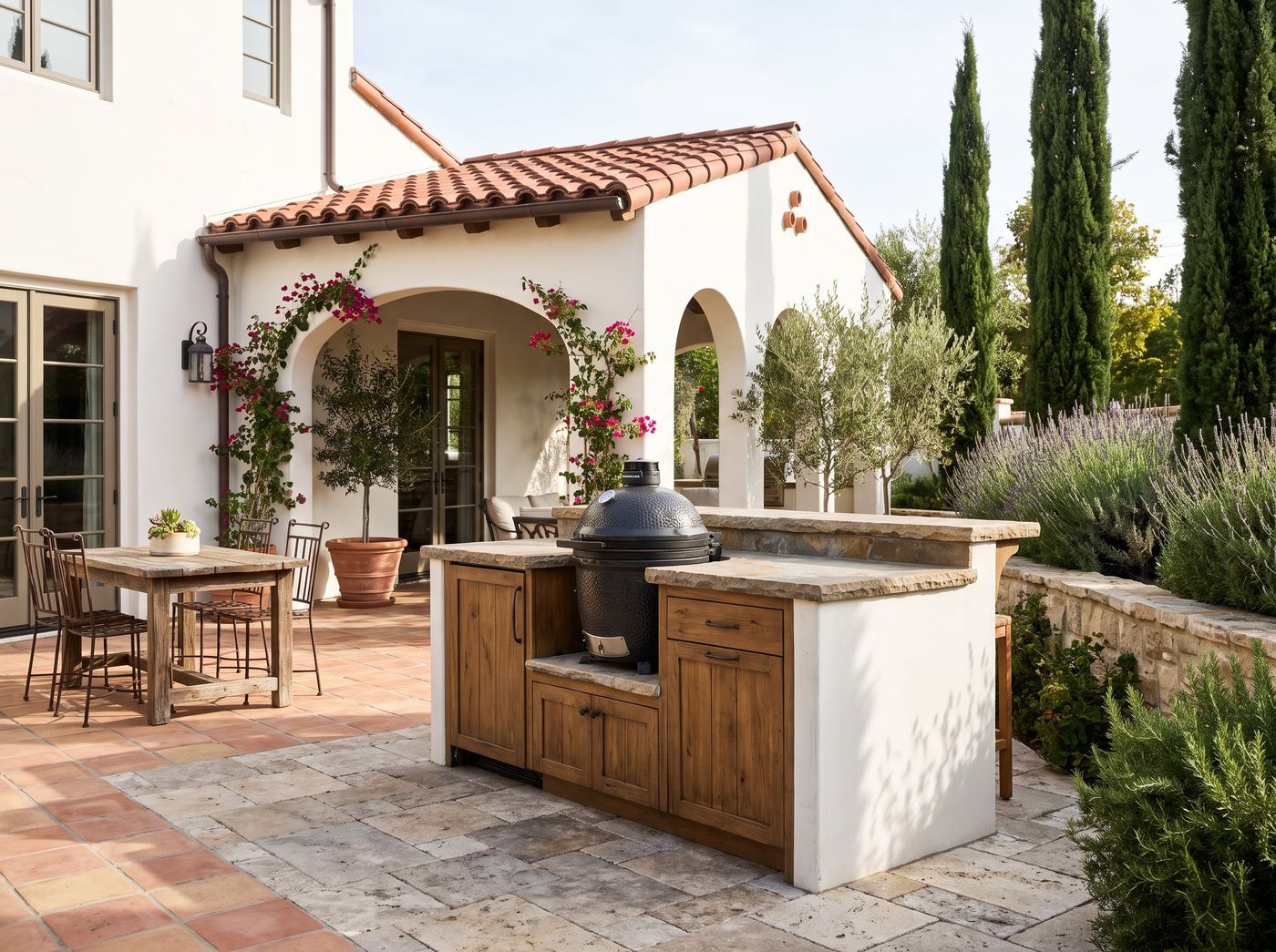 Stucco Kitchen Island with Kamado Grill