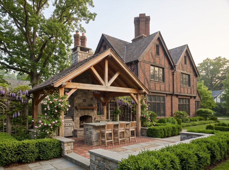 Timber-Framed Covered Kitchen with Stone Island