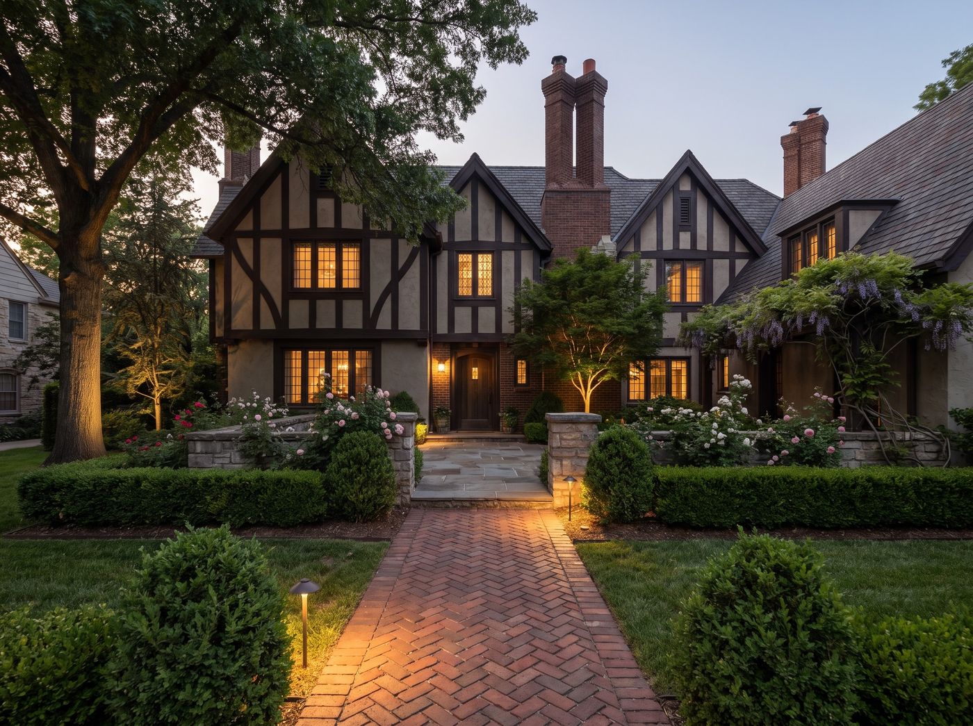 Brick Walkway to Half-Timbered Tudor Entry