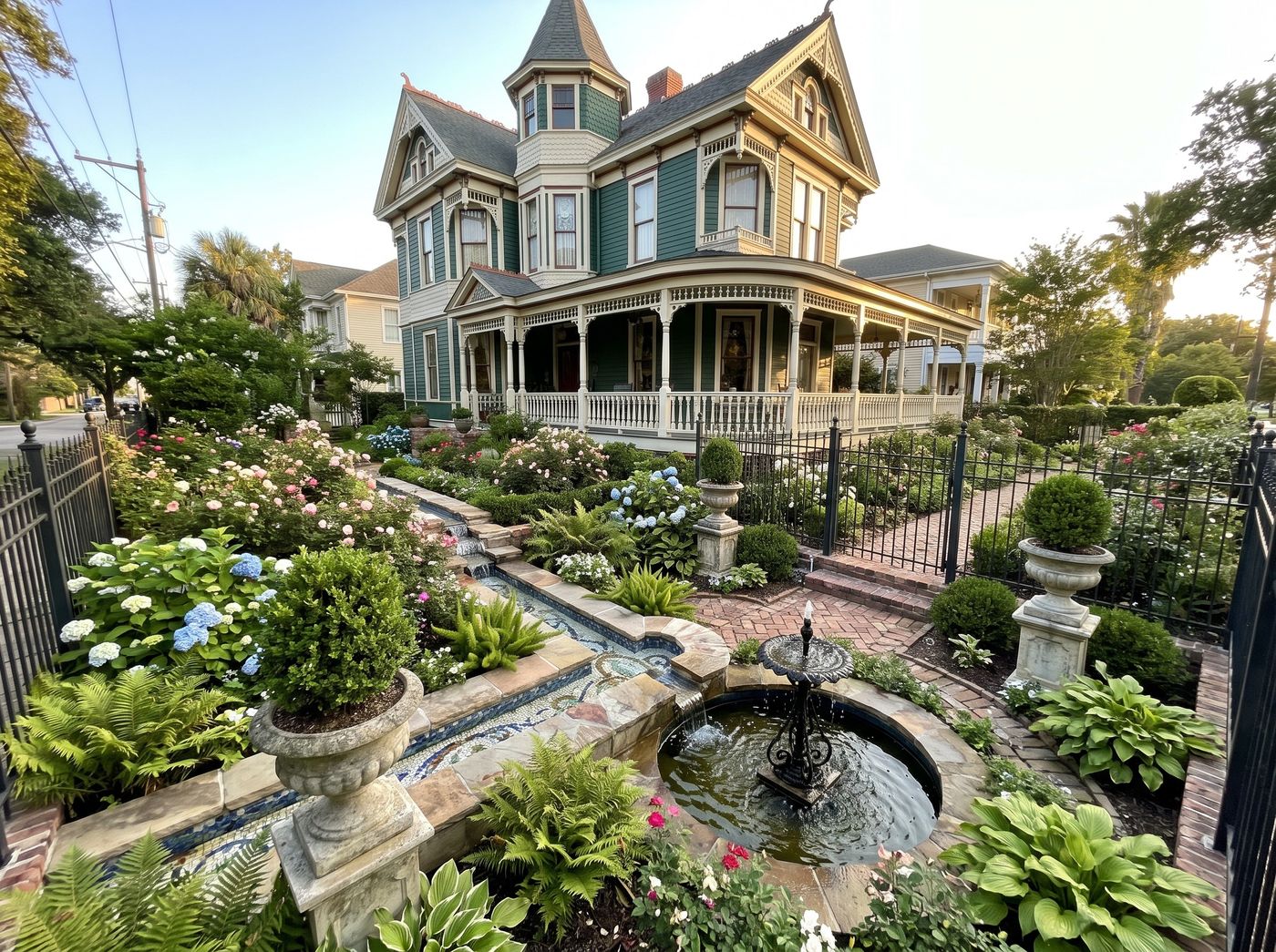 Cascading Water Feature and Victorian Fountain