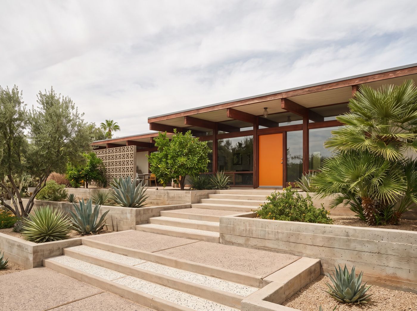 Concrete Steps and Terraced Agave Garden