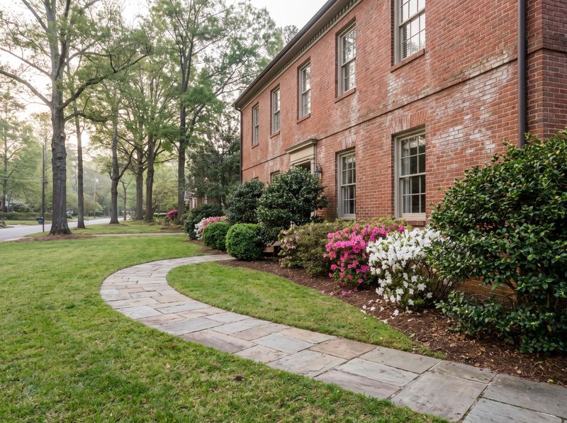 Curved Stone Walkway Bordering Blooming Azaleas
