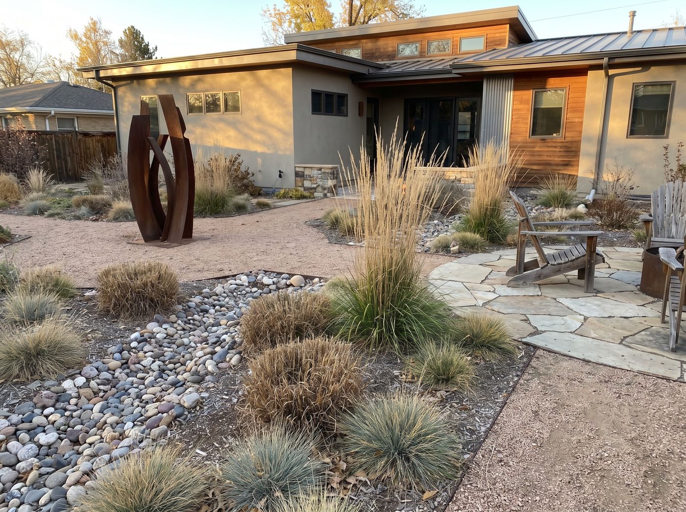 Dry Creek Bed Beside Flagstone Patio