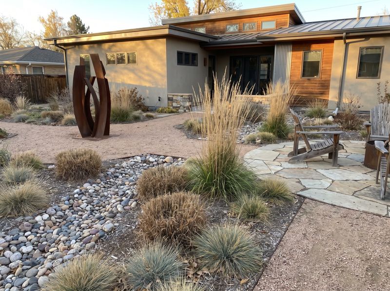 Dry Creek Bed Beside Flagstone Patio