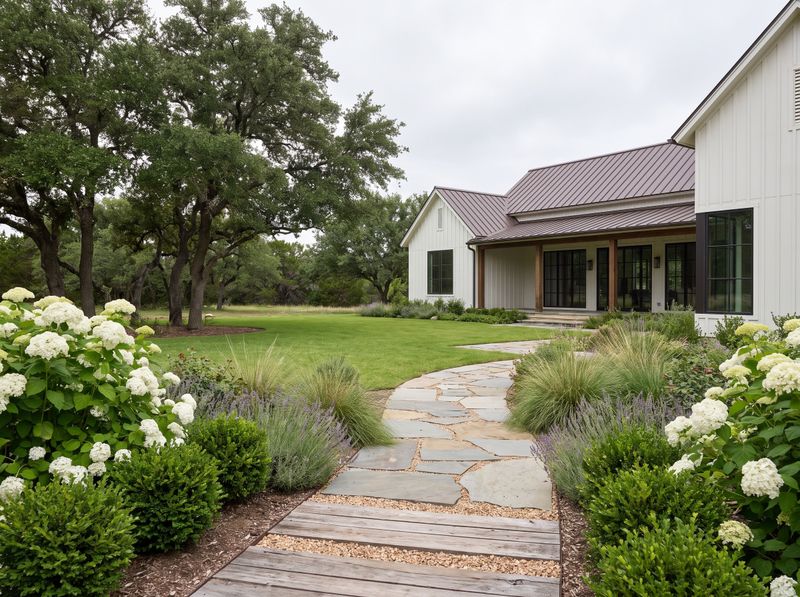 Flagstone Garden Path Leading to Farmhouse
