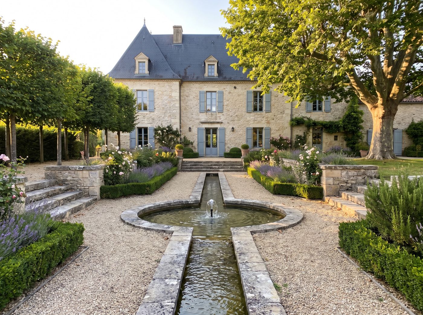 Formal Limestone Water Feature with Fountain