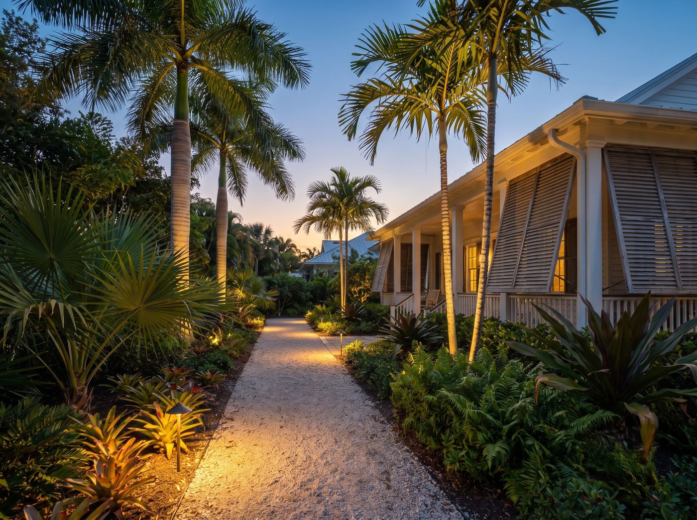 Gravel Walkway Bordered by Tall Palms