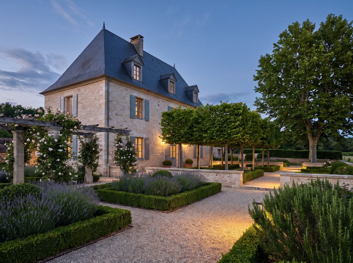Gravel Walkways Lined with Lavender Parterres