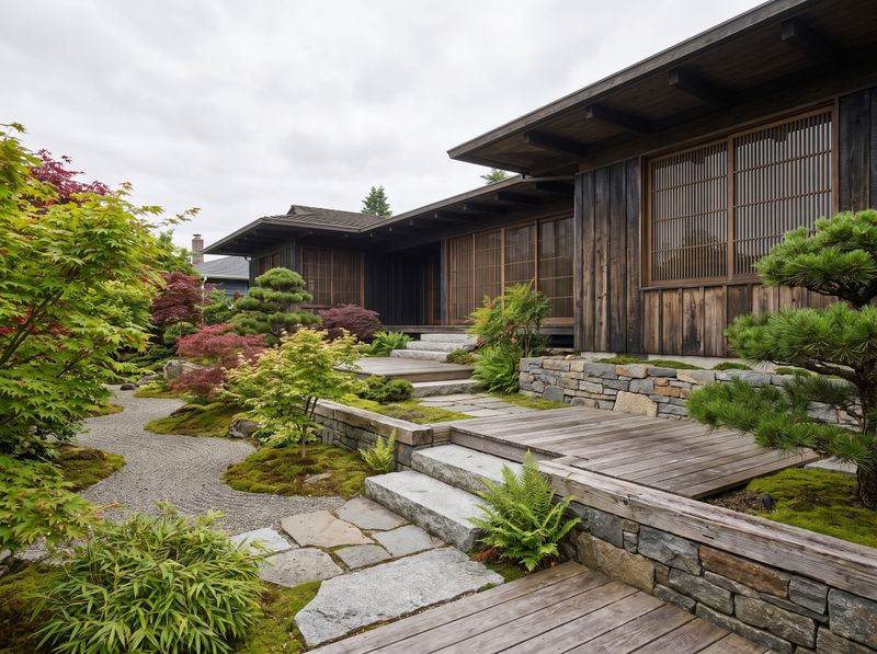 Japanese Courtyard Terraces with Raked Gravel