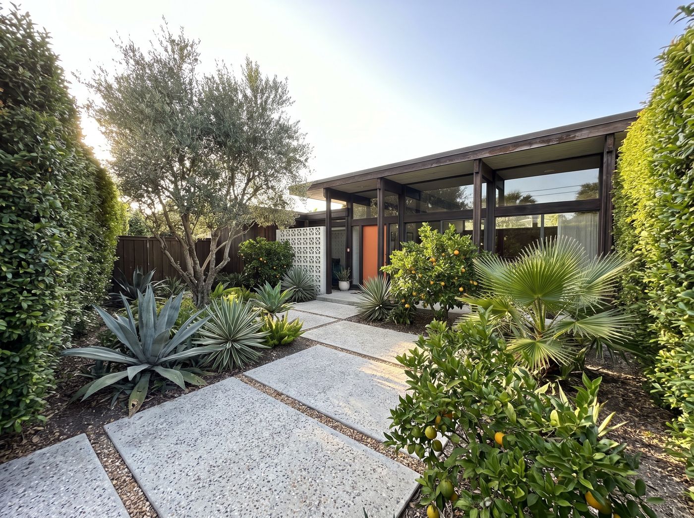 Landscaped Entryway with Breeze Block Screen