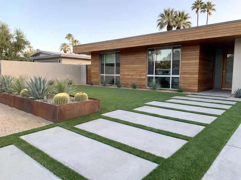 Linear Concrete Pavers and Corten Planter