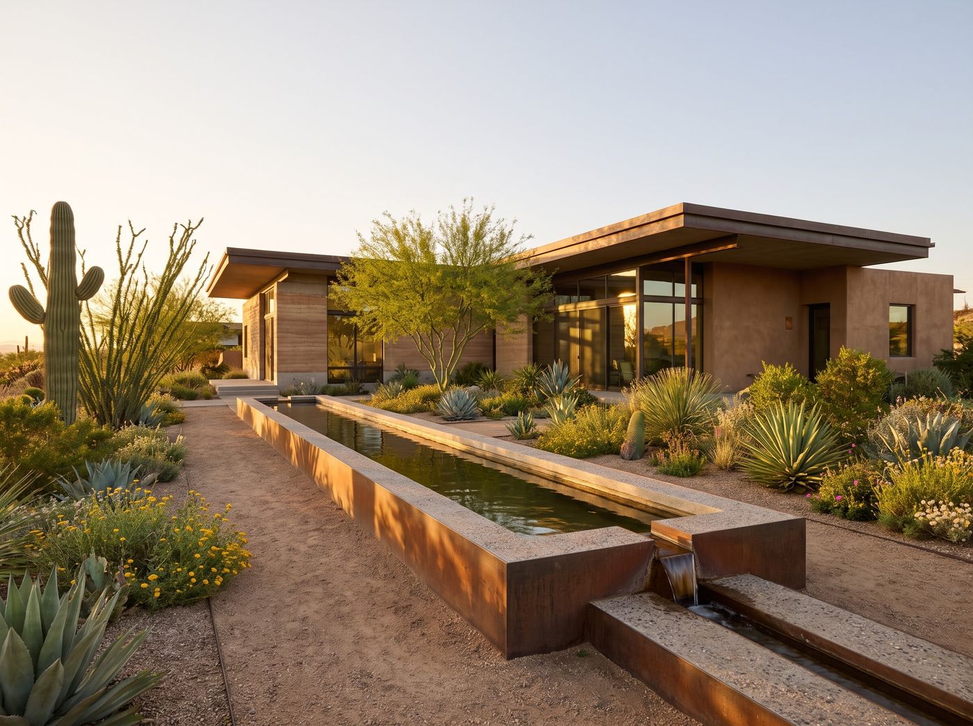 Linear Water Feature in Desert Landscaping