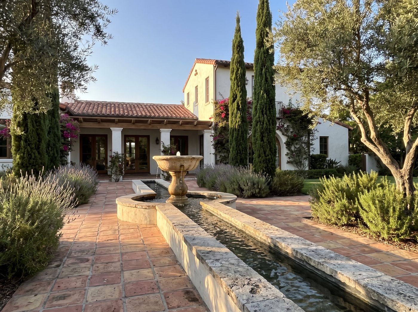 Linear Water Feature in Terracotta Courtyard