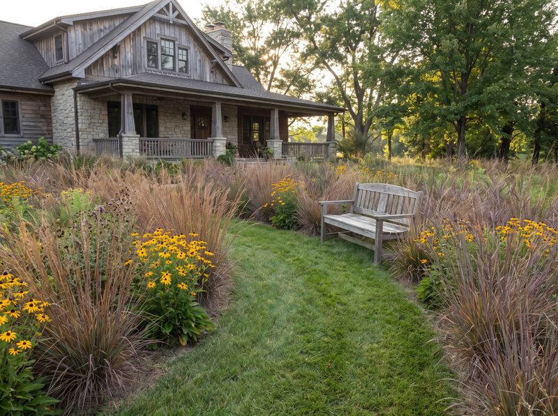 Prairie Garden with Weathered Timber Bench