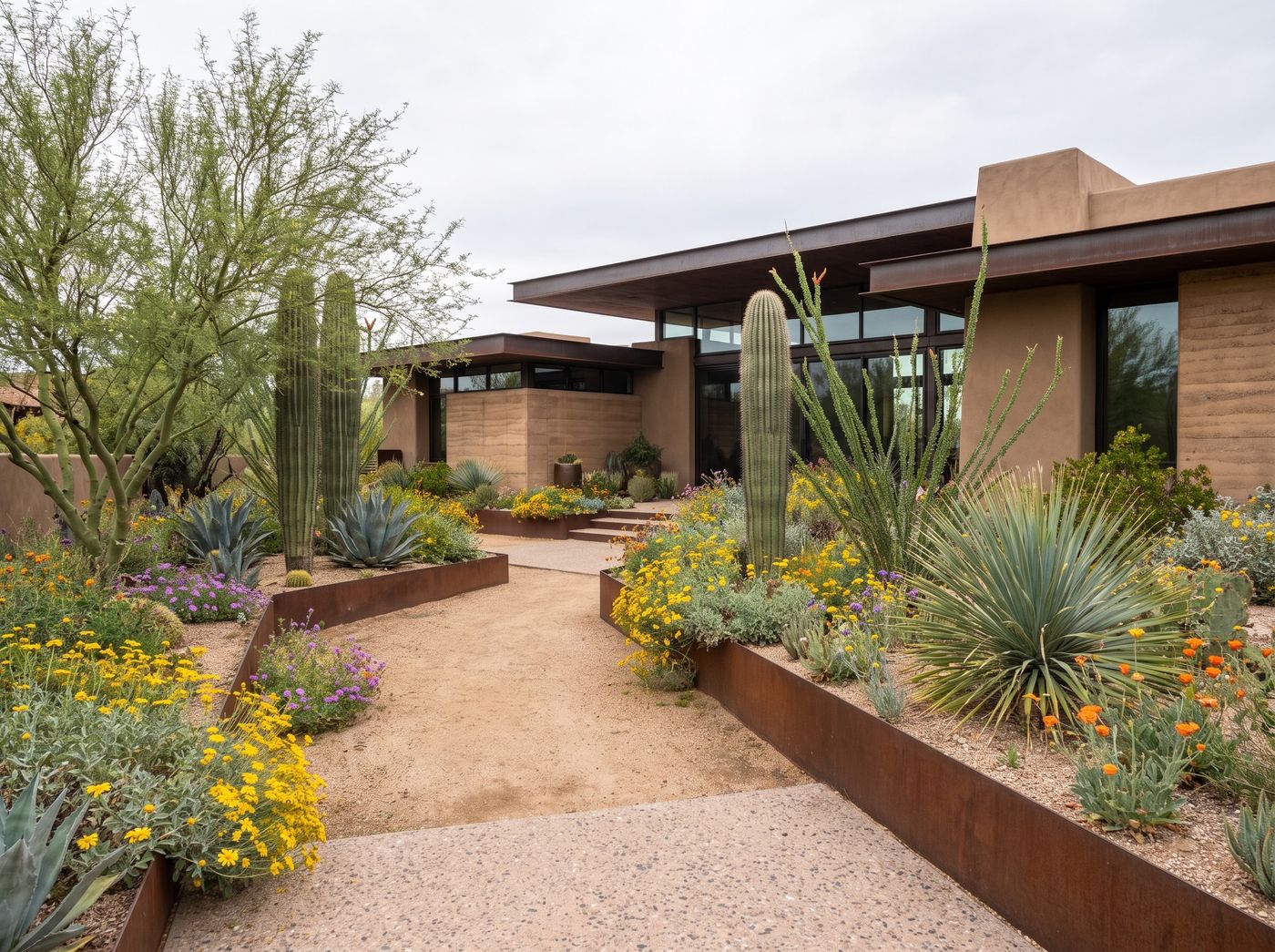 Southwest Garden Beds with Steel Borders