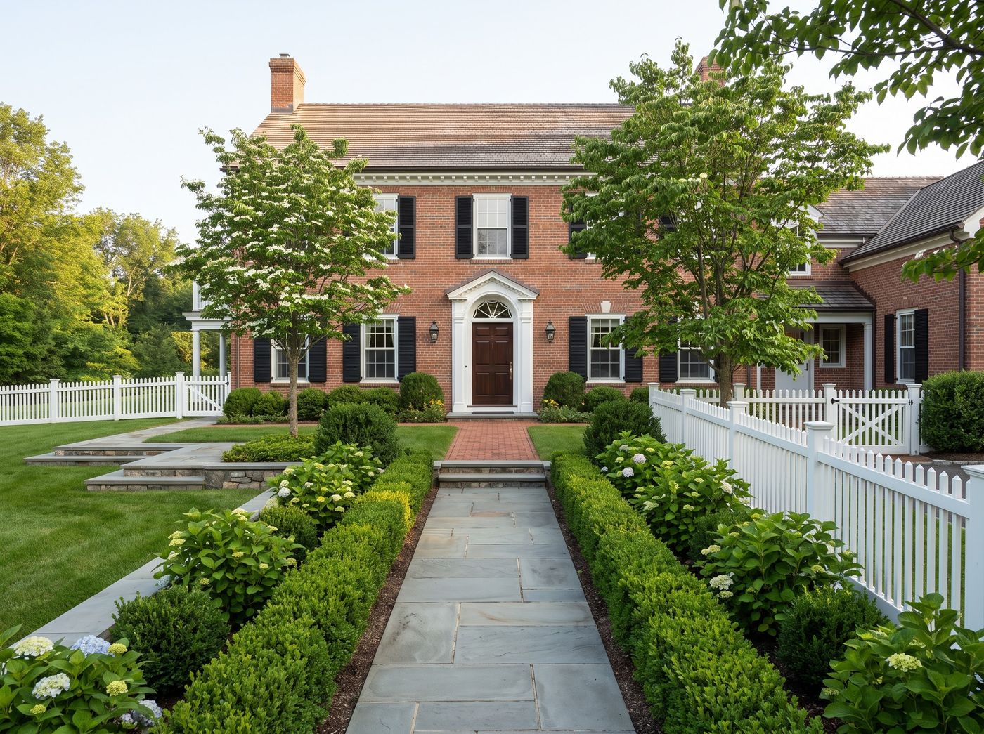 Stone Walkway Leading to Brick Colonial