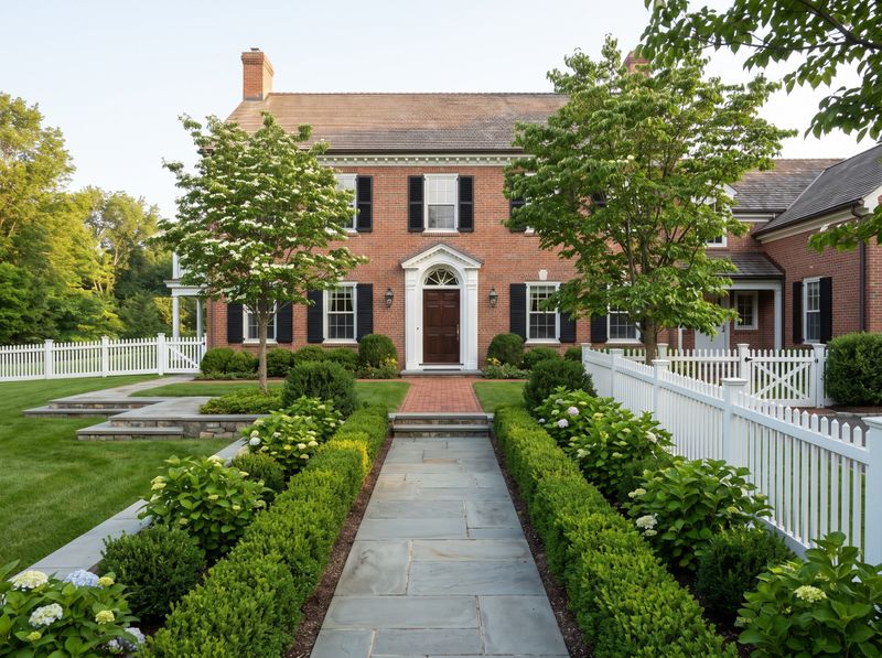 Stone Walkway Leading to Brick Colonial