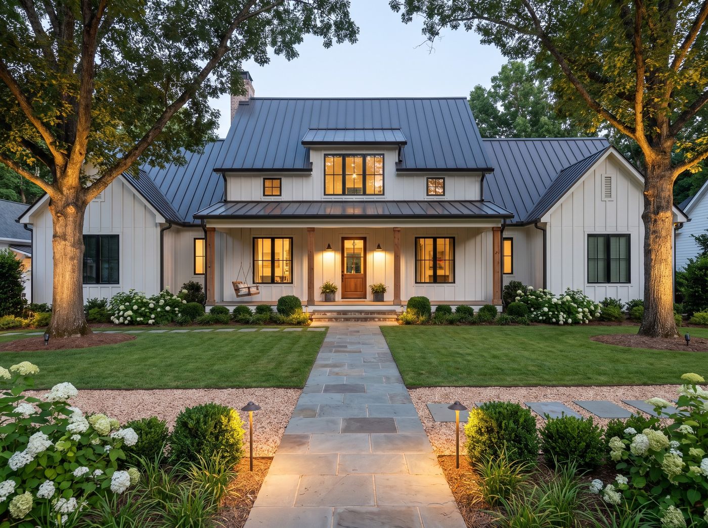 Stone Walkway to Modern Farmhouse