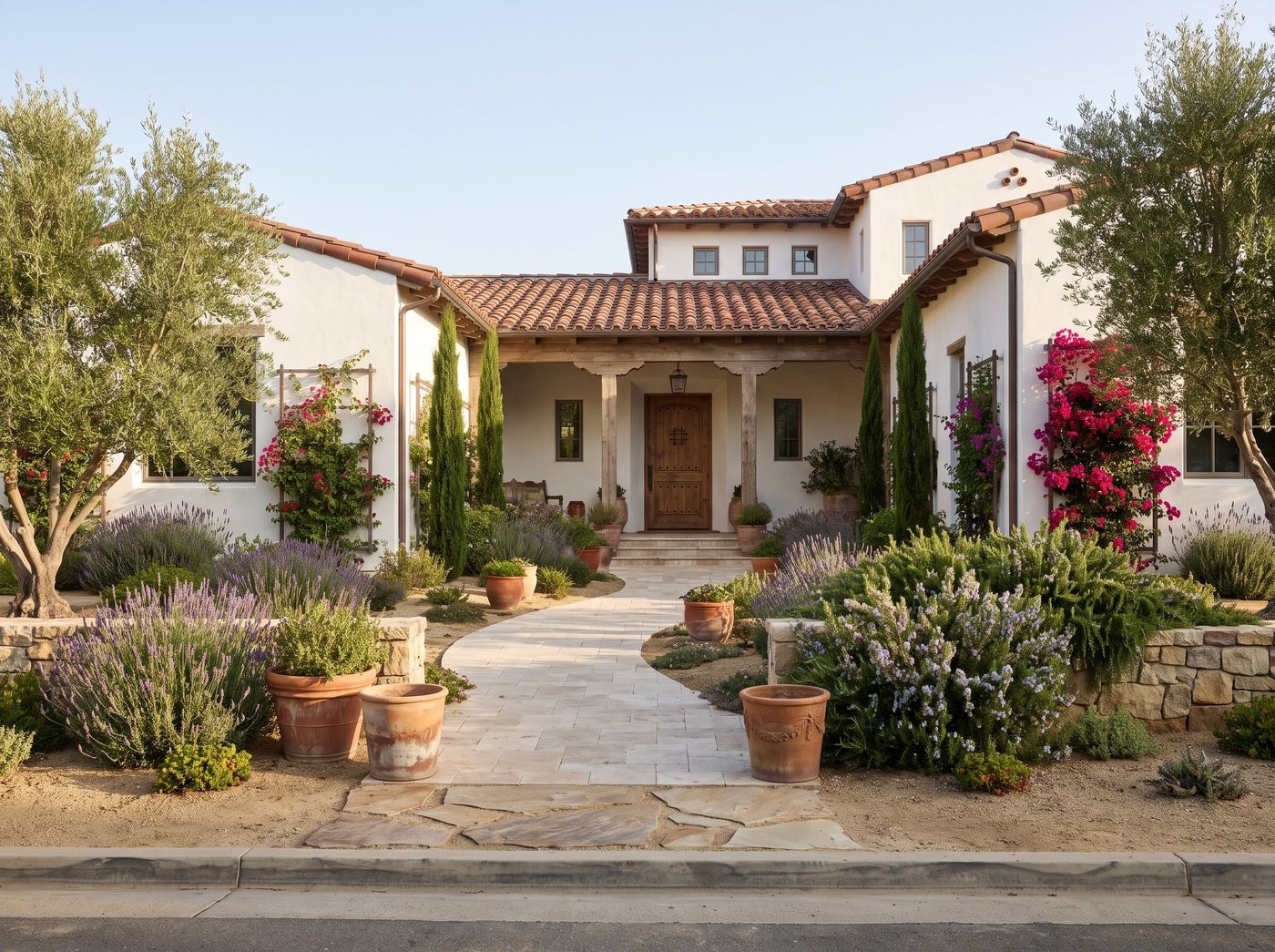 Stone Walkway to Spanish Revival Home
