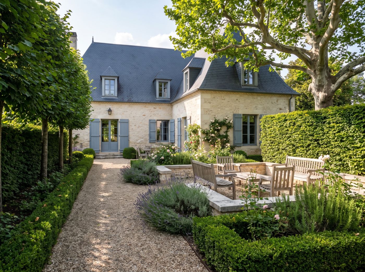 Sunken Limestone Terrace Beside Gravel Path