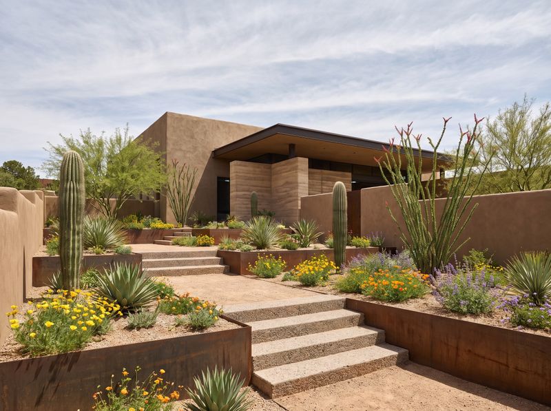 Terraced Desert Landscaping with Concrete Steps