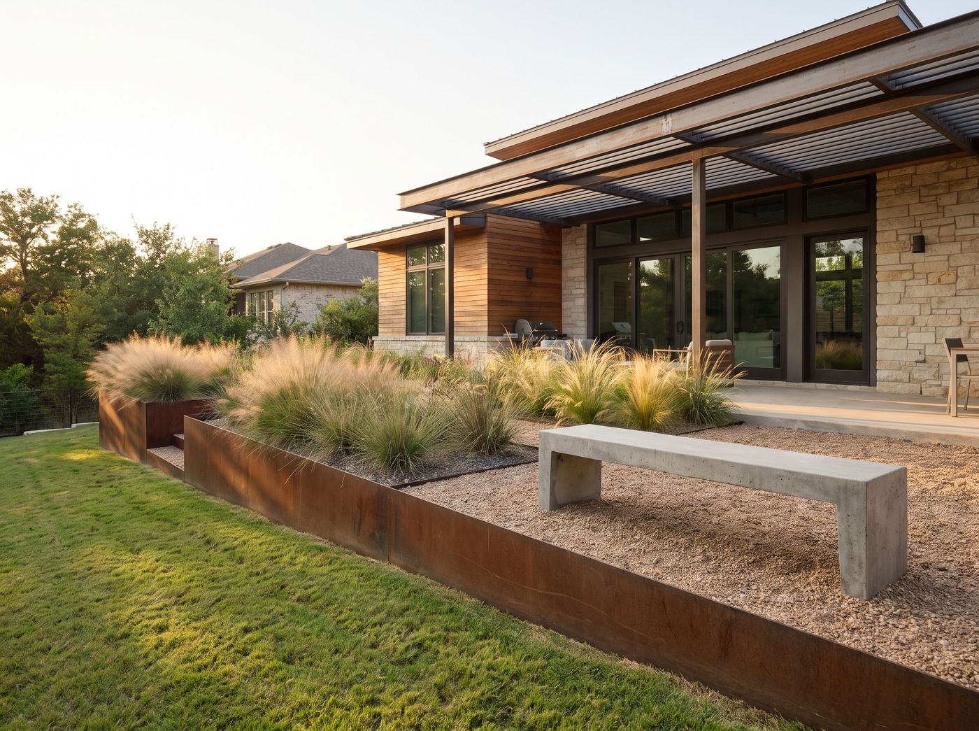 Terraced Gravel Garden with Corten Edging