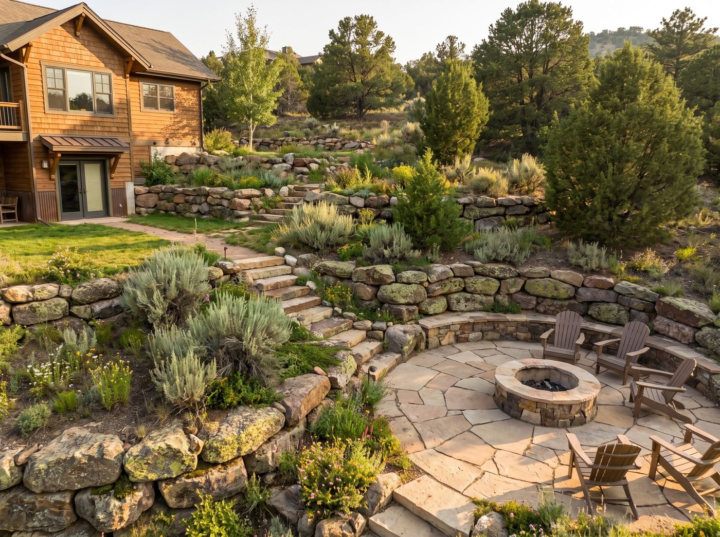 Terraced Hillside Patio with Fire Pit