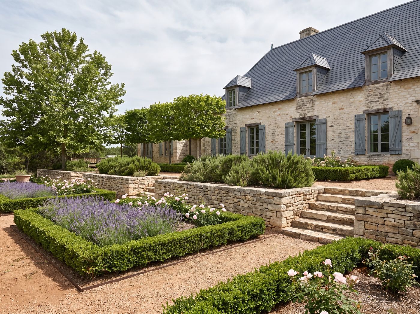 Terraced Lavender Garden with Limestone Steps