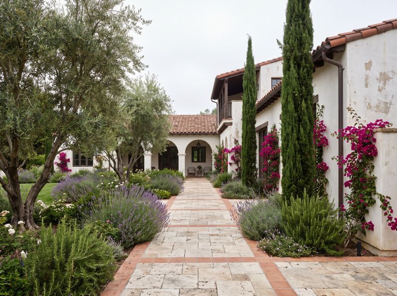 Terracotta-Bordered Path Through Lavender Garden