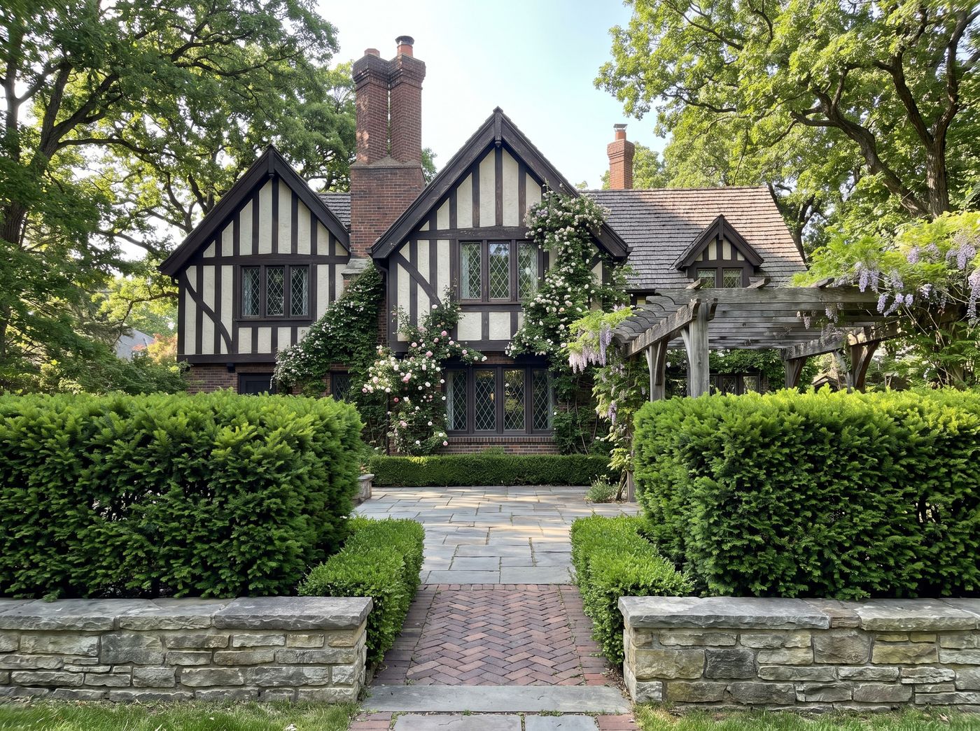 Tudor Garden Patio with Timber Pergola