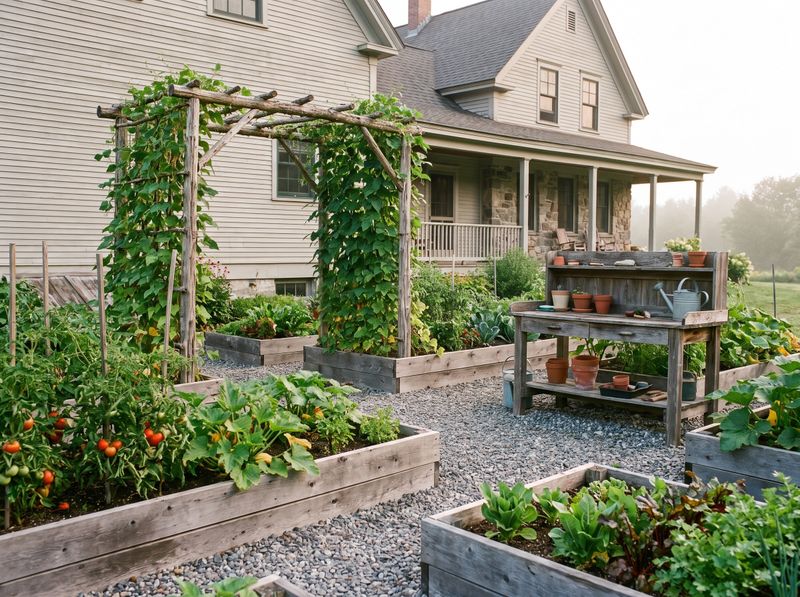 Vegetable Garden with Weathered Timber Trellis